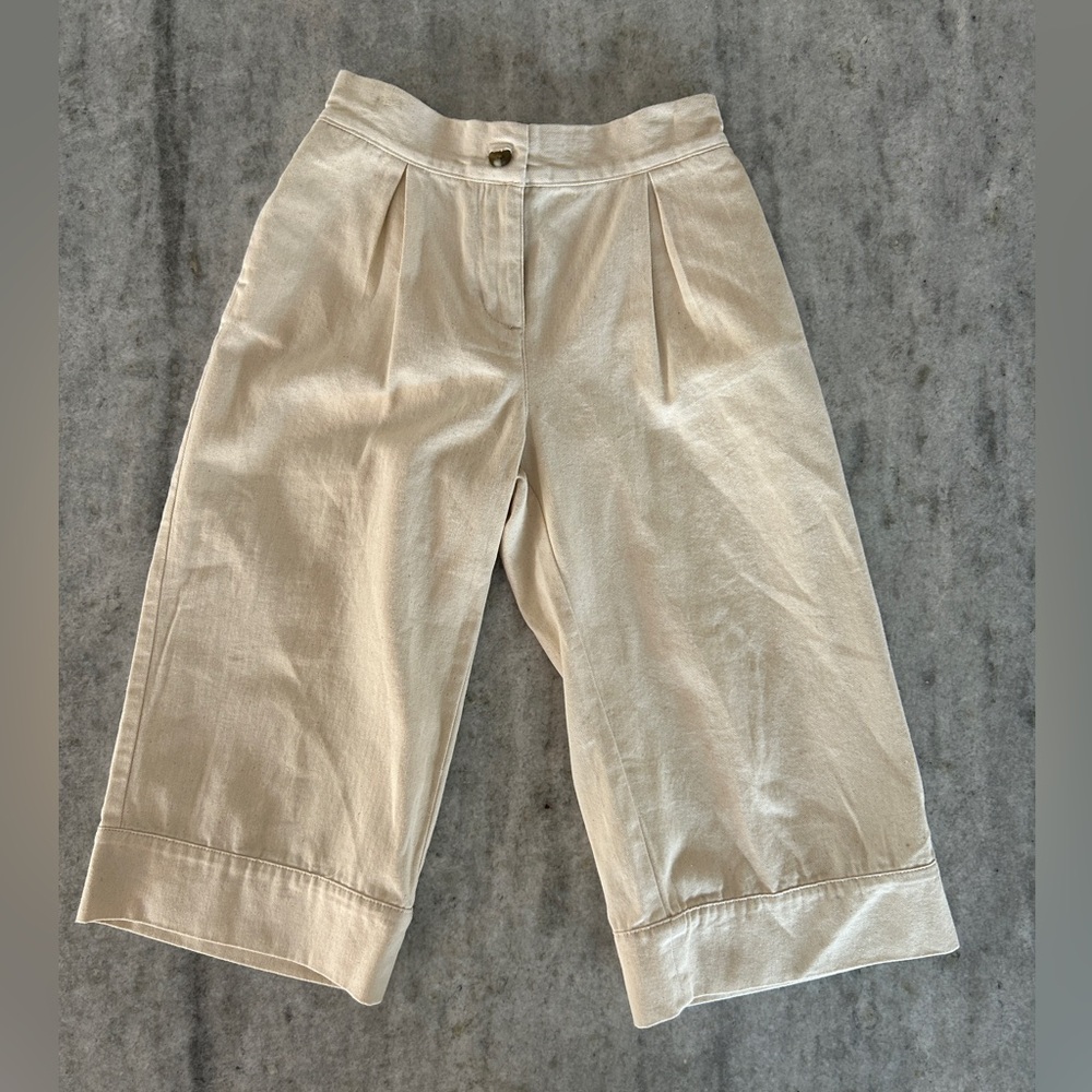 Janie and Jack Cream Twill Wide Leg Twill Wide-Leg Pleated Pants Size S
